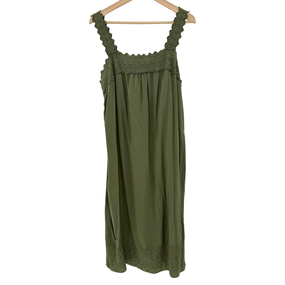 Old Navy Olive Green Crochet Lace Trim Midi Shift Dress Womens Large Pockets